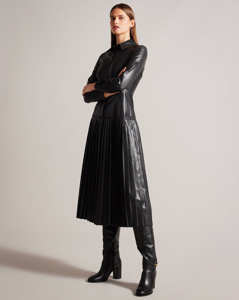 NAVAEHH-Dresses-Midi Shirt Dress With Pleated Skirt- Ted Baker Romania